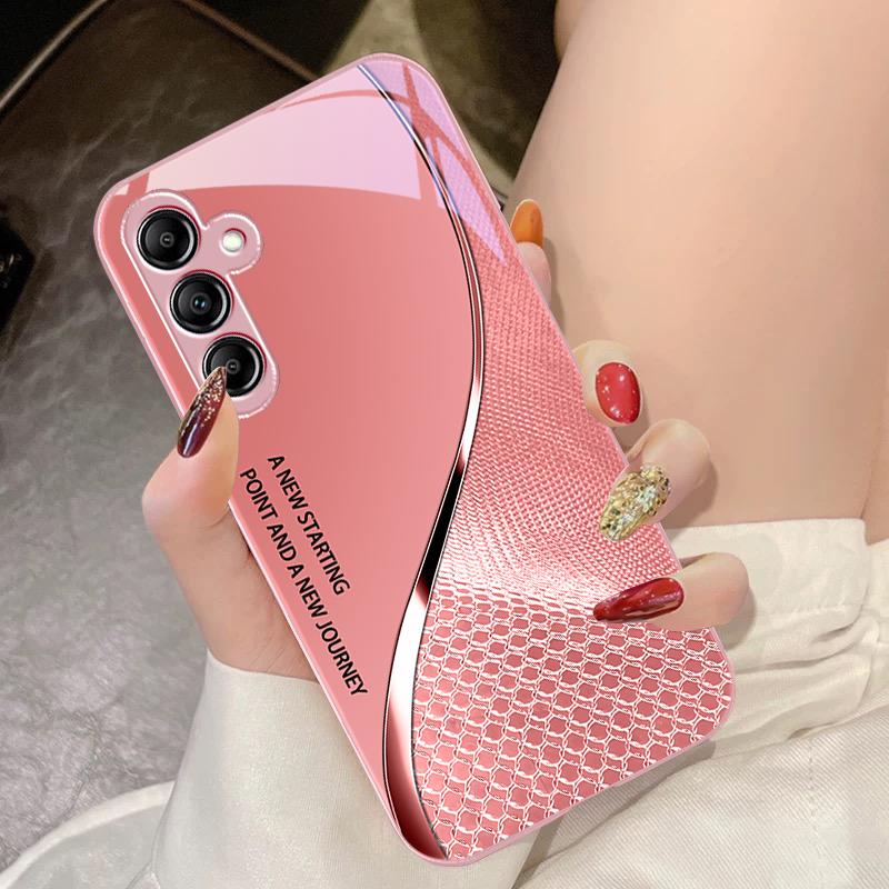 Закаленное Стекло Чехол Для Телефона Для Samsung Galaxy A14 4G 20 30 52 20S 21S 22 A25 32 33 34 42 50 51 53 54 70 71 5G Сетчатая Текстура Кривой