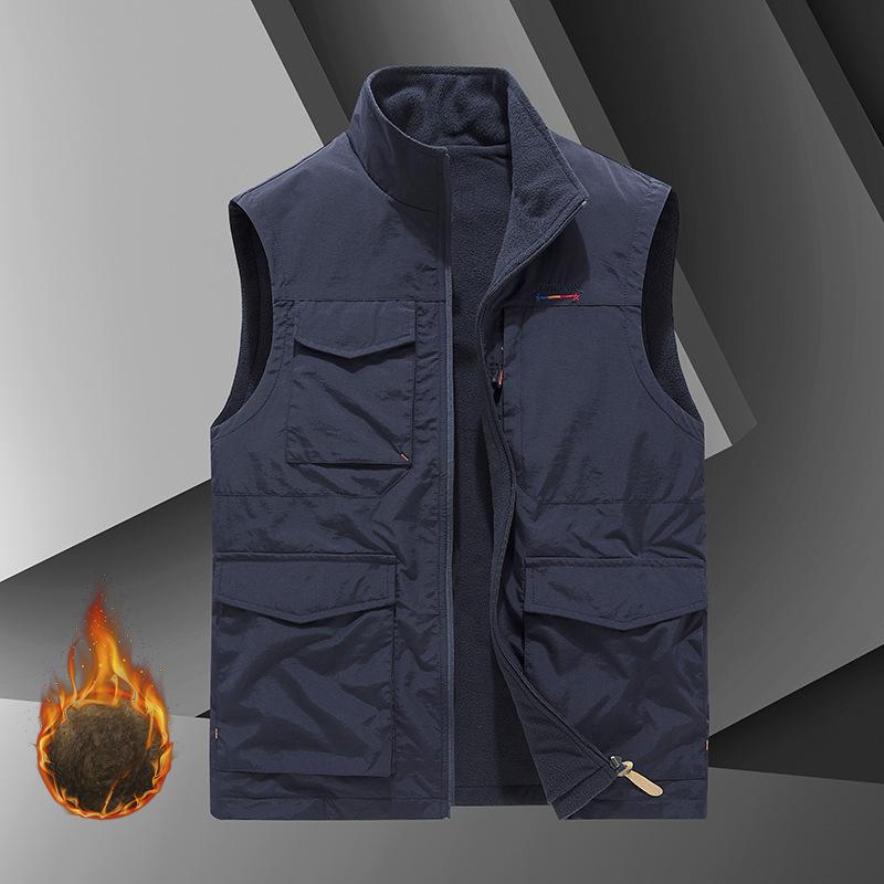 Autumn and Winter Fleece Jacket, Men's Thickened Multi-bag Vest, Warm Vest, Wear Quick-drying Vest On Both Sides