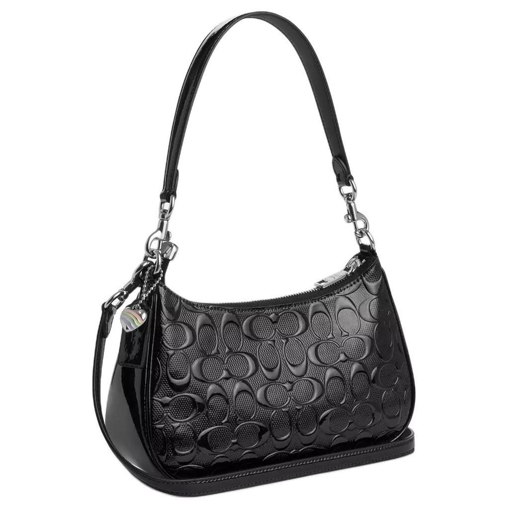 Coach Teri 25 Классический Логотип Подпись Лакированная Кожа и Гладкая Кожа Сумка Кроссбоди На Плечо Средний Размер Женские Сумки Серебристый Черный CDY98-SVBK