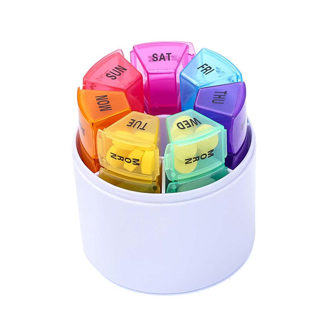Uooker Pill Box 7 Day Pill Organizer Rainbow Portable Travel Pop Up Pill Dispenser Box Weekly Medicine Storage Box Container
