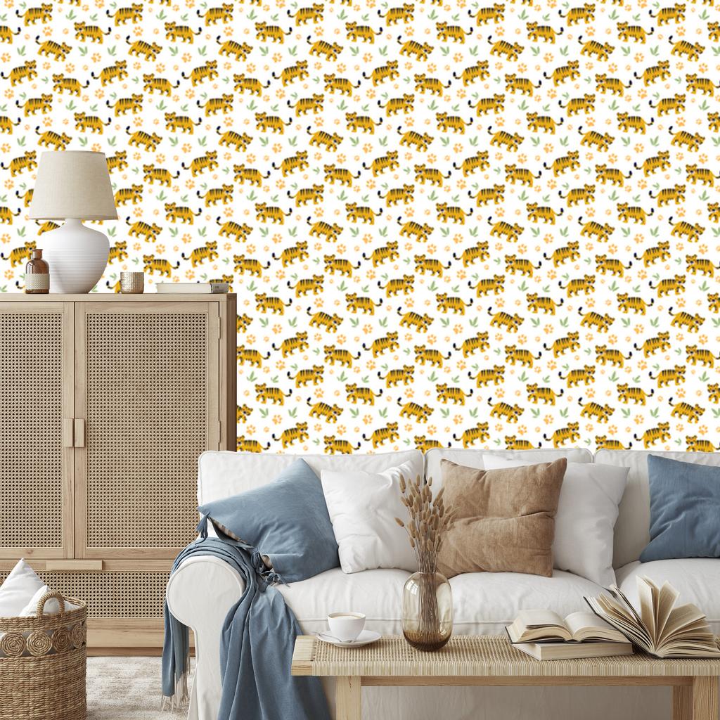 Tigers Wallpaper White, Cream and Gold for Living Room and Bedroom 50x1000