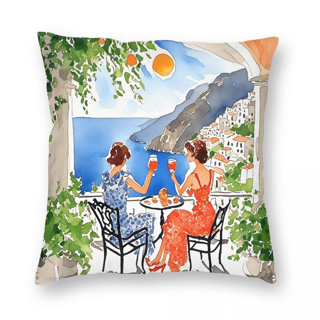 Aperitivo In Amalfi Square Pillowcase Polyester Linen Velvet Printed Zip Decorative Sofa Cushion Cover