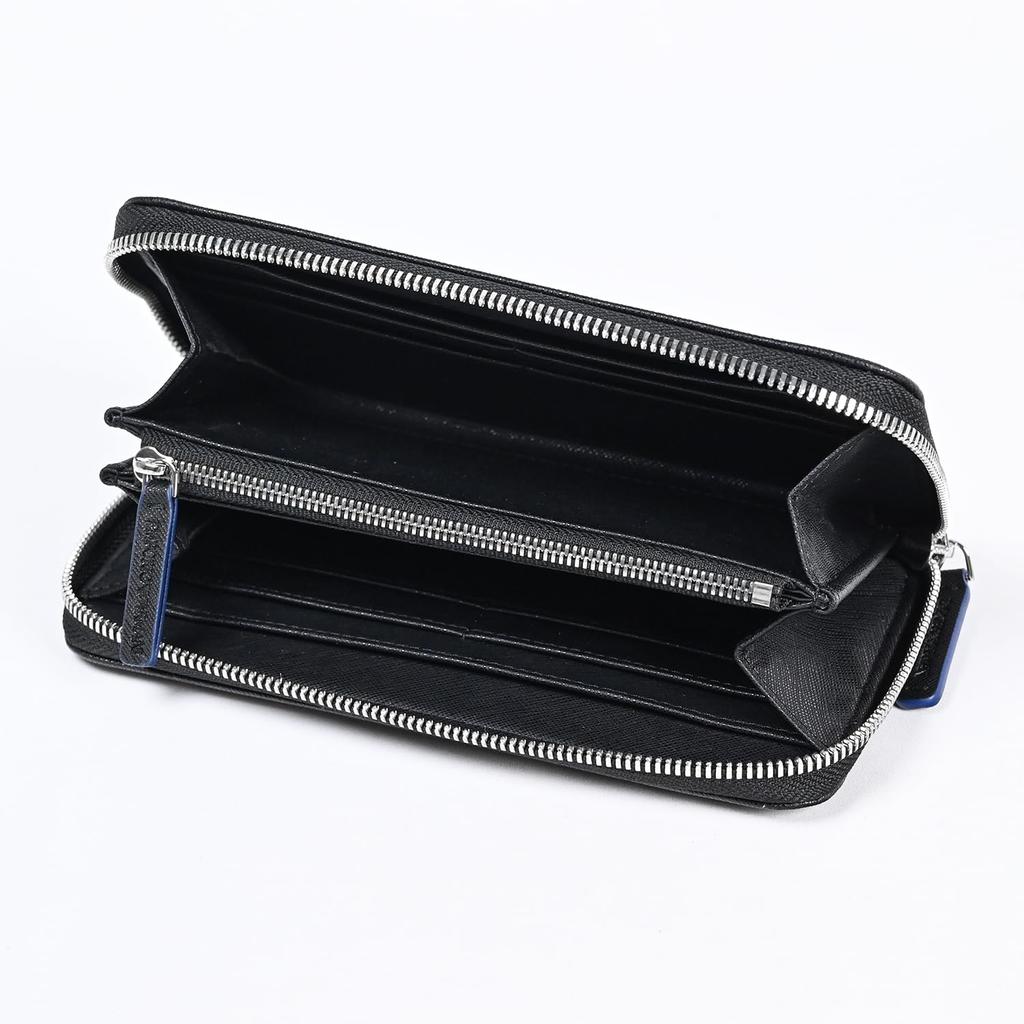 Emporio Armani Long Wallet Round Zipper Graphic Design Eagle Black Blue YEME49 Y731E 80001 Wallet Leather Men's [Item]