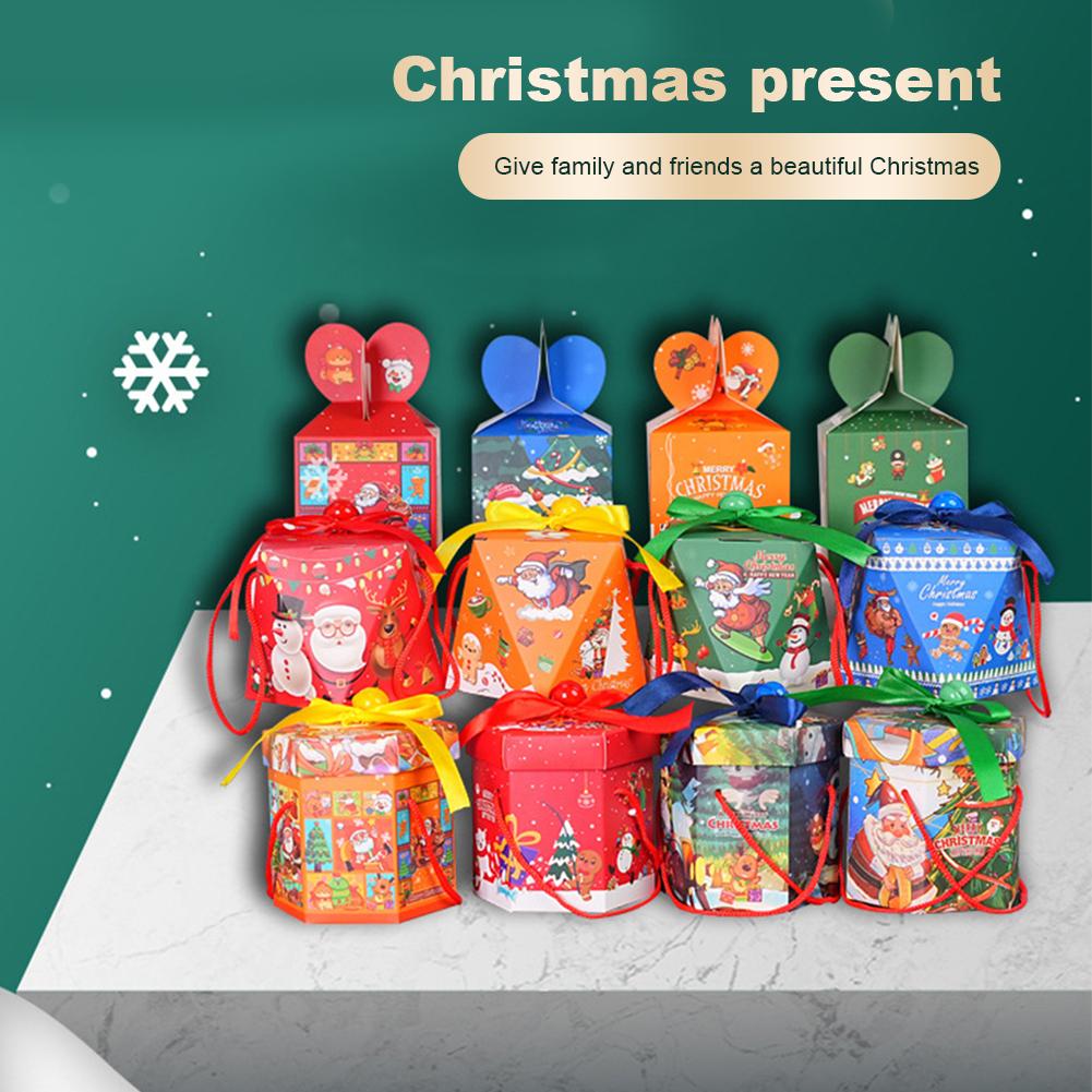 50 шт. мультяшные рождественские коробки для сладостей для конфет, печенья, выпечки, яблок, бумажная коробка, подарочная упаковка для печенья, Новый год Навидад