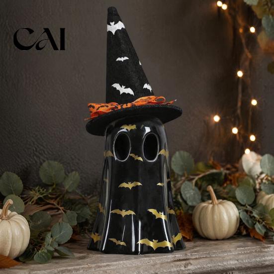 Gifts for Halloween Light Up Ghost Decoration, Cute Spooky Witch Hat Figurine, Glowing Ornaments Resin LED Lighted Statue Mantel, Shelf, Indoor