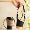 Insulated Leather Cup Holder PU Handle Cup Bag Accompanied Tumbler Carrier Pouch  Body Strap