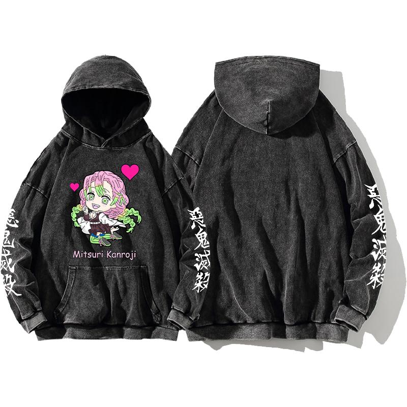 Толстовка Kanroji Mitsuri Аниме Клинок Рассекающий Демонов Свитшот Для Женщин Мужская Одежда Длинный Рукав Уличная Одежда Выстиранный Хлопок Худи Пуловер