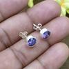 Natural Purple Amethyst Round Stud Earrings 925 Sterling Silver Handmade Earring