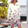 Women's Fashion Floral Print V-Neck Long Sleeve  Dress