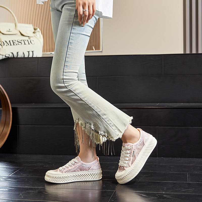 Summer Thick-soled Mesh White Shoes Fashionable, Comfortable, Breathable Women's Shoes Versatile Casual Board Shoes