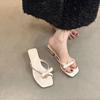 French Thick Heel Bow Slippers Fairy Shoes 2025 New Summer Beautiful Small Sandals Toe Vacation Sandals