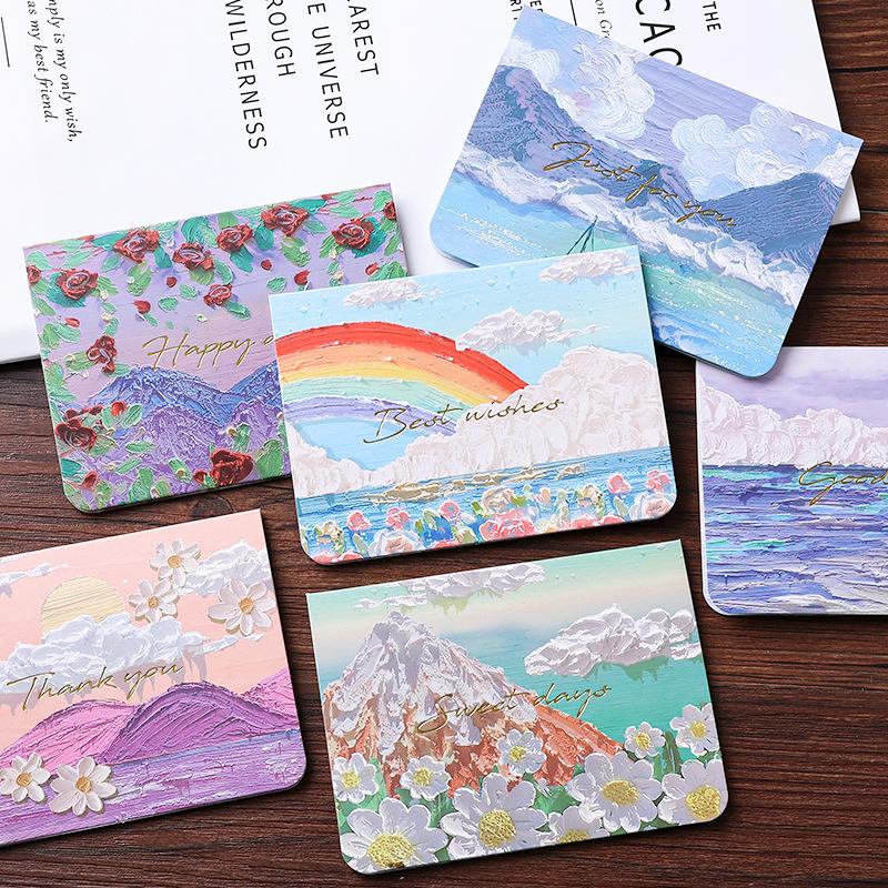 Ins Oil Painting Greeting Card Premium Sense Holiday Greeting Card Postcard Envelope Diy Gift Decoration Message Cardboard