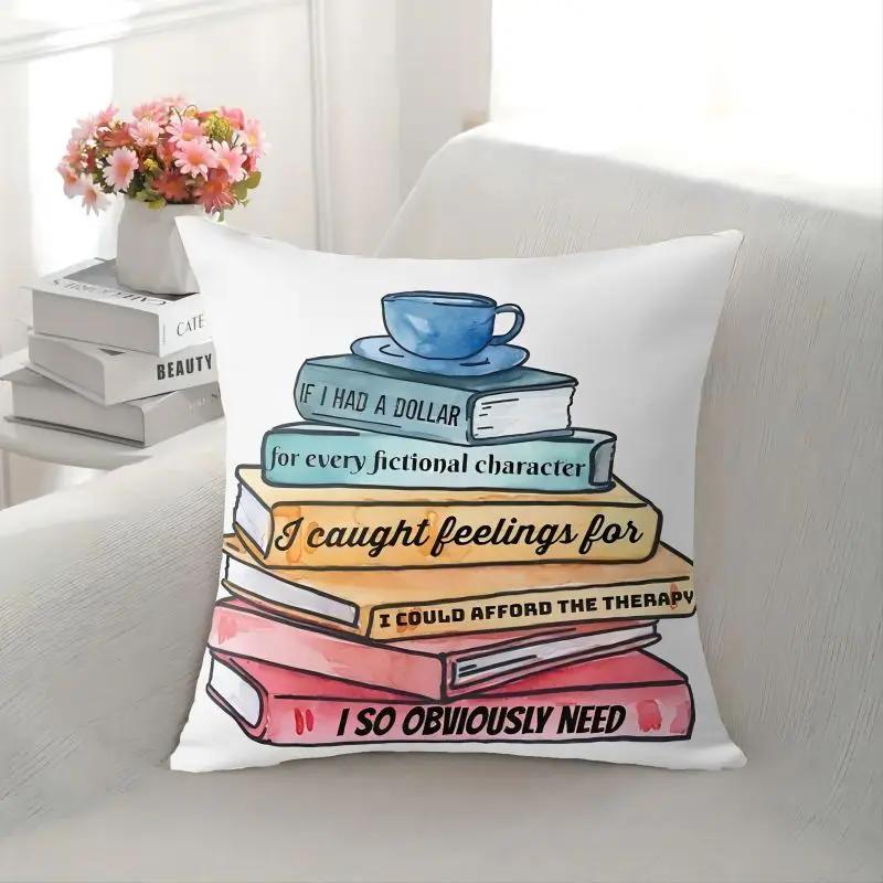 Book Letter Printed Cushion Cover for Home Decor Throw Pillowcase Living Room Lounge Sofa Office Chair Pillows Cover 45cmx45cm