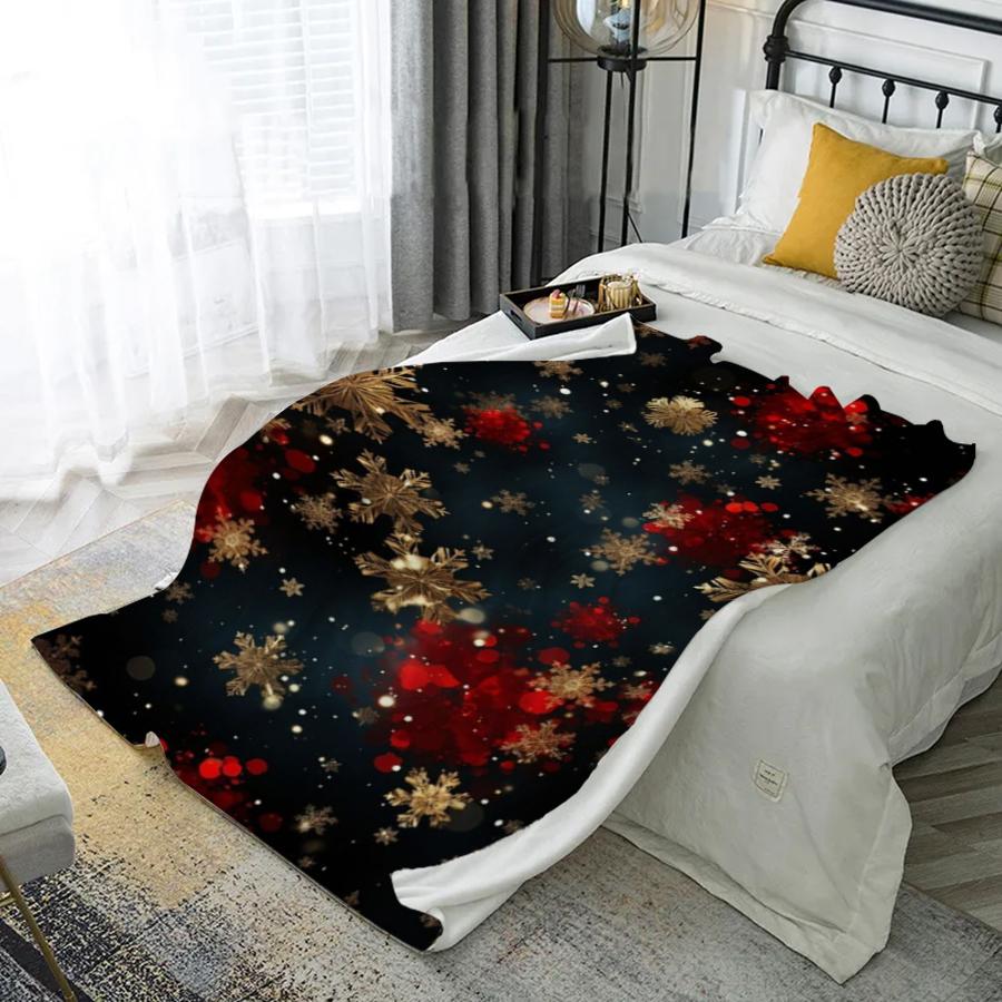 Snowflake Red Bokeh Microfiber Flannel Cover Blanket Bedroom Living Room Sofa Soft And Comfortable Home Decoration