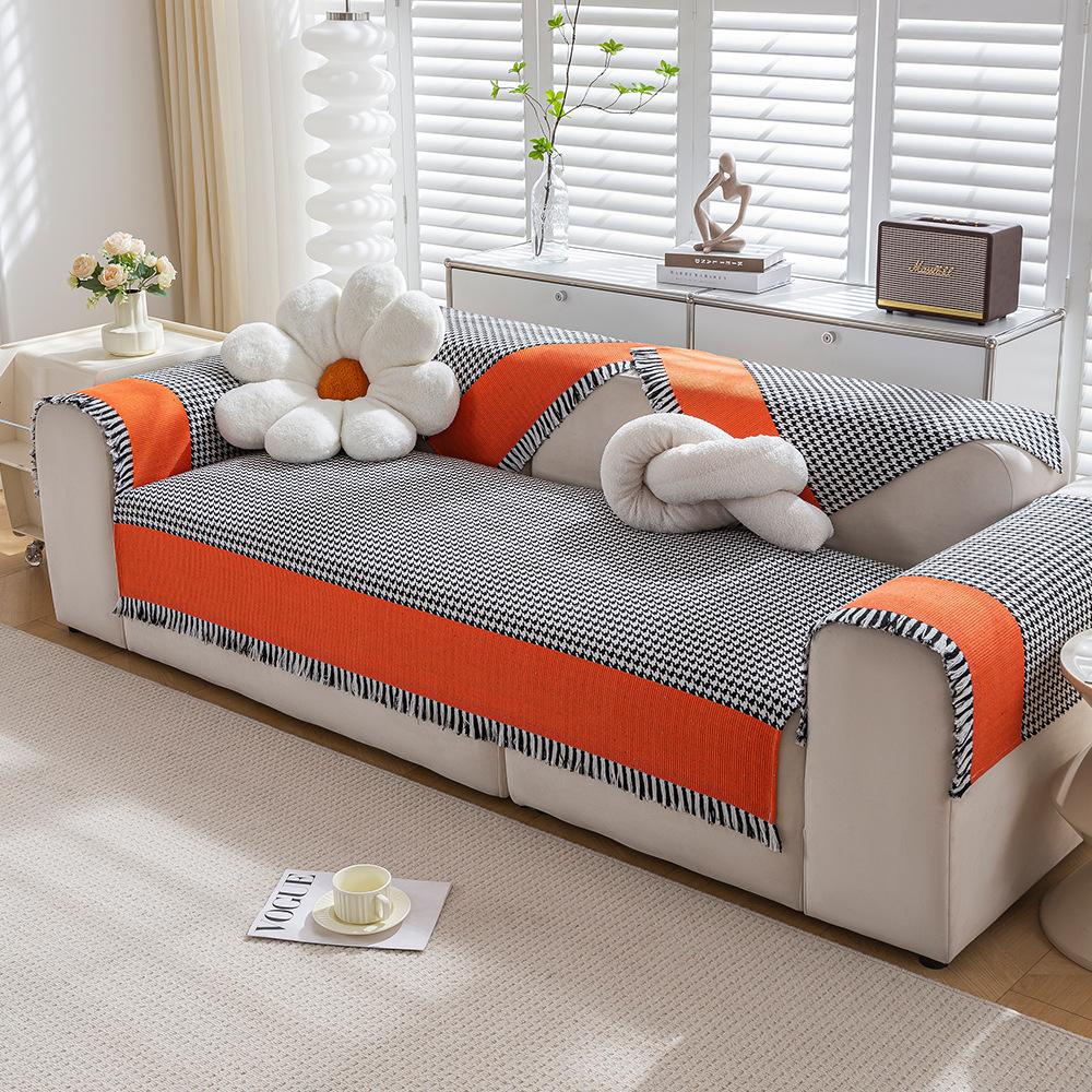 Подушка для дивана из хлопкового льна Four Seasons Universal Weaving Plaid Non Slip Sofa Cover Подушка для утолщенной мебели для гостиной Dust