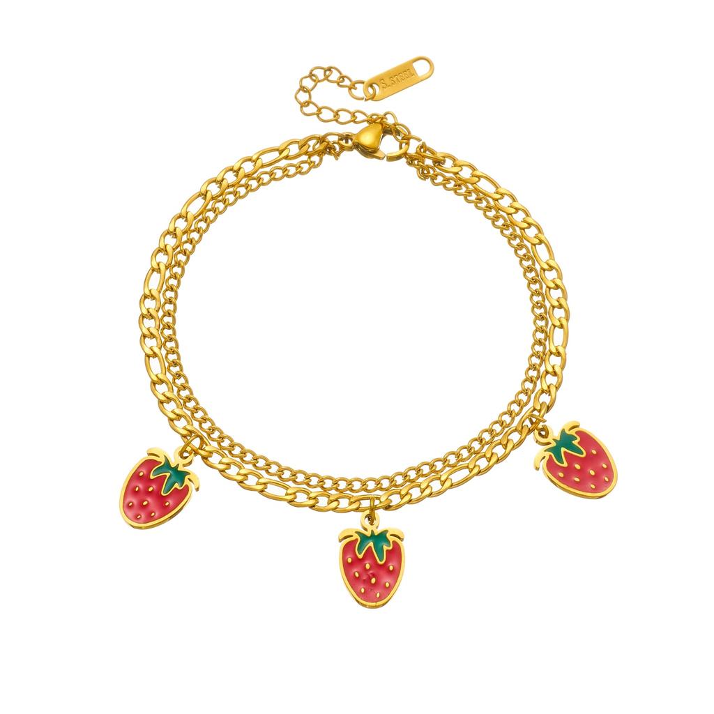 316L Stainless Steel Cute Fruit Strawberry Charm Bracelet For Women Girl Fashion New Trendy Jewelry Party Gift