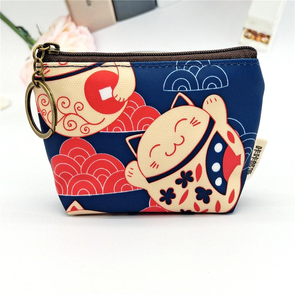 Women Polyester Waterproof Cartoon Print Keychain Wallet Small Organizer Pouch Ladies Money Bag Coin Purse for Children Girl Boy