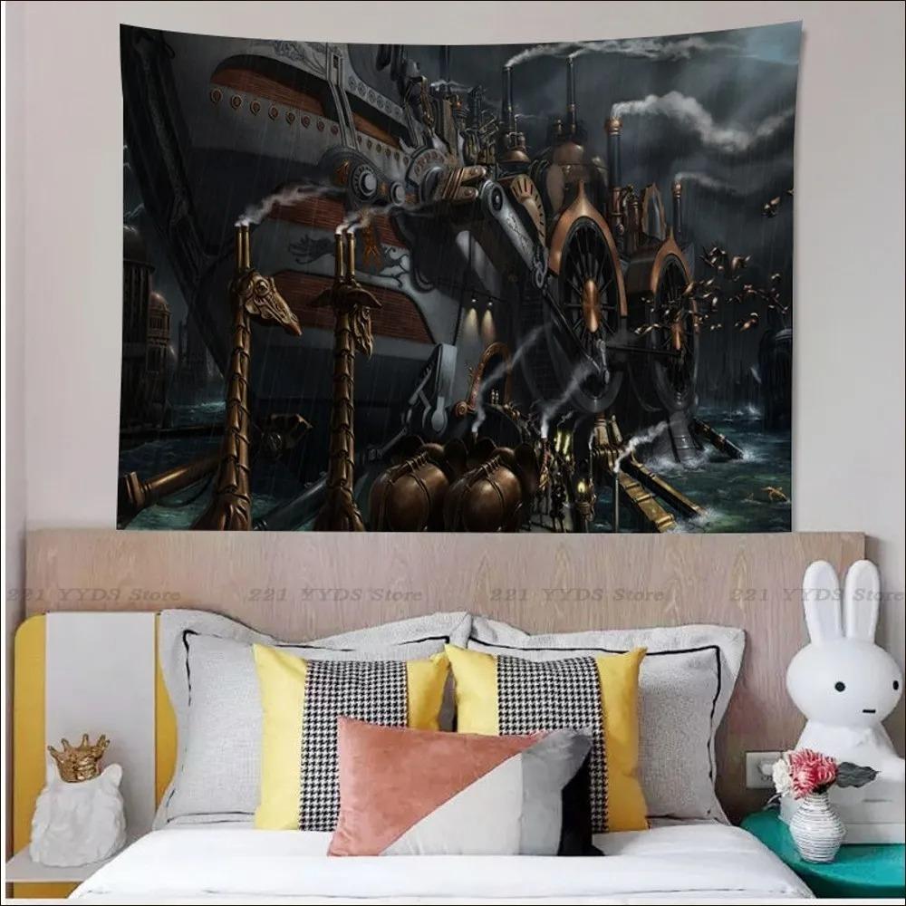 Гобелен для гостиной в стиле ретро с паровозом в стиле панк, подвесная ткань, украшение для дома на стену, гобелен