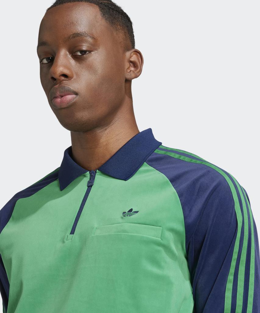 adidas Велюровое поло с длинным рукавом в стиле 70-х - Зеленое / Jn5981