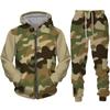 Spring Autumn Camouflage Print Men's Zipper Hoodies Pants Suit Outdoor Military Hooded Jacket Sportswear Tracksuit Two Piece Set