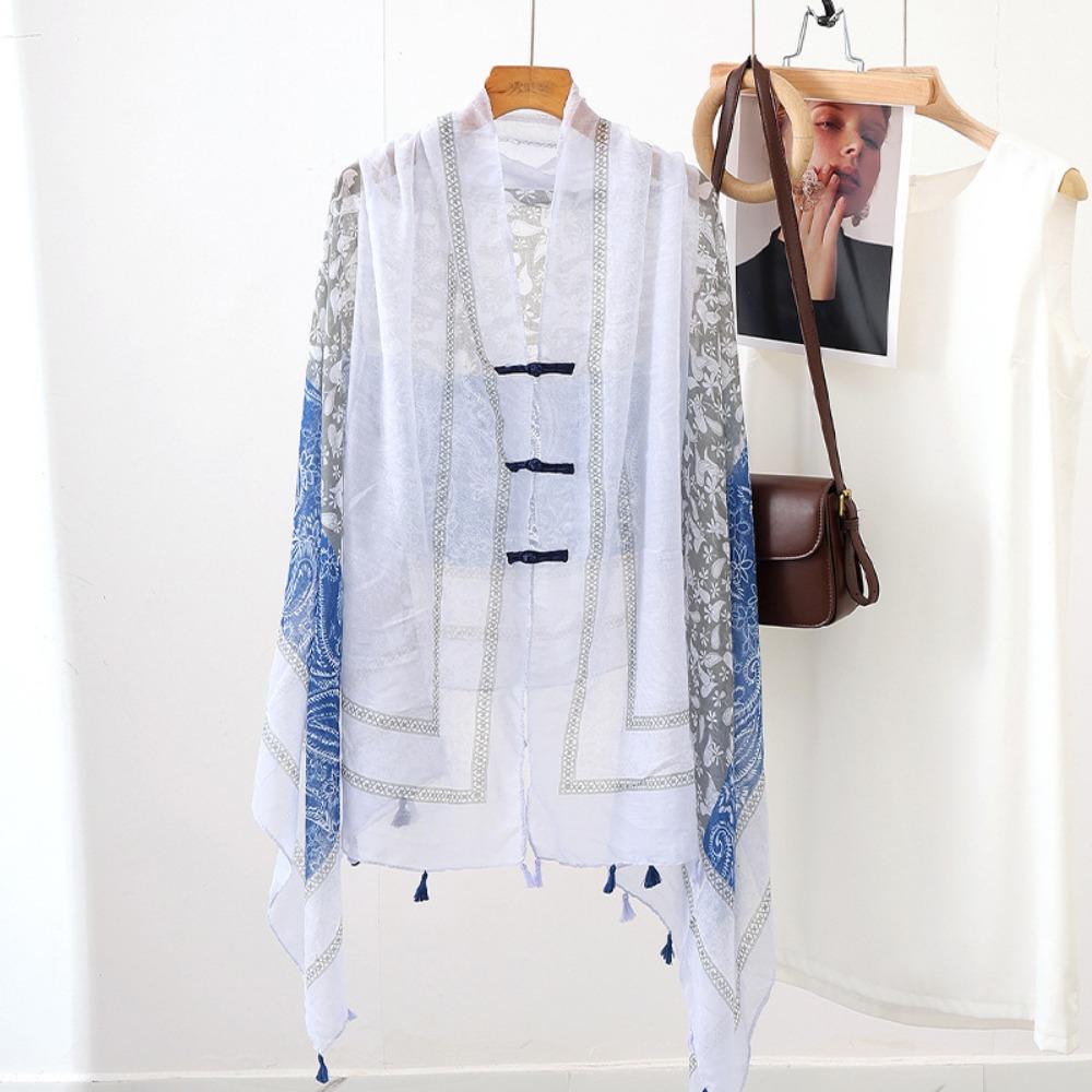 Paisley Sunscreen Scarf Shawl Knot Button National Style Cloak Elegant Cardigan Cape  Beachside