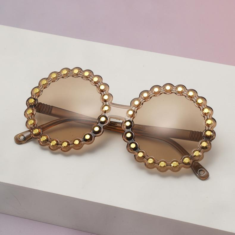 Kids Pearl Scallop Round Sunglasses Colorful Transparent Frame UV Protection Cute Shades For Girls Party KJ183