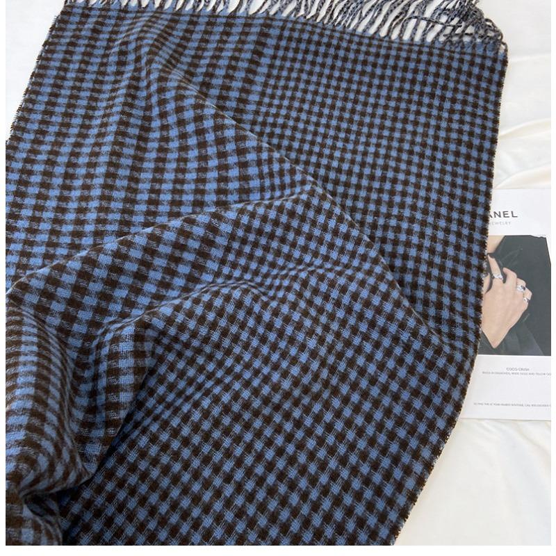 Женский зимний шарф, новый теплый ретро клетчатый контрастного цвета, клетка «тысяча птиц», вязаный шарф с бахромой