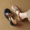 Vintage Soft Leather Platform Cross with Open-toed Sandals Women's 2025 Summer Thick Heel Cross with One-word Buckle Strap Thick Roman Shoes
