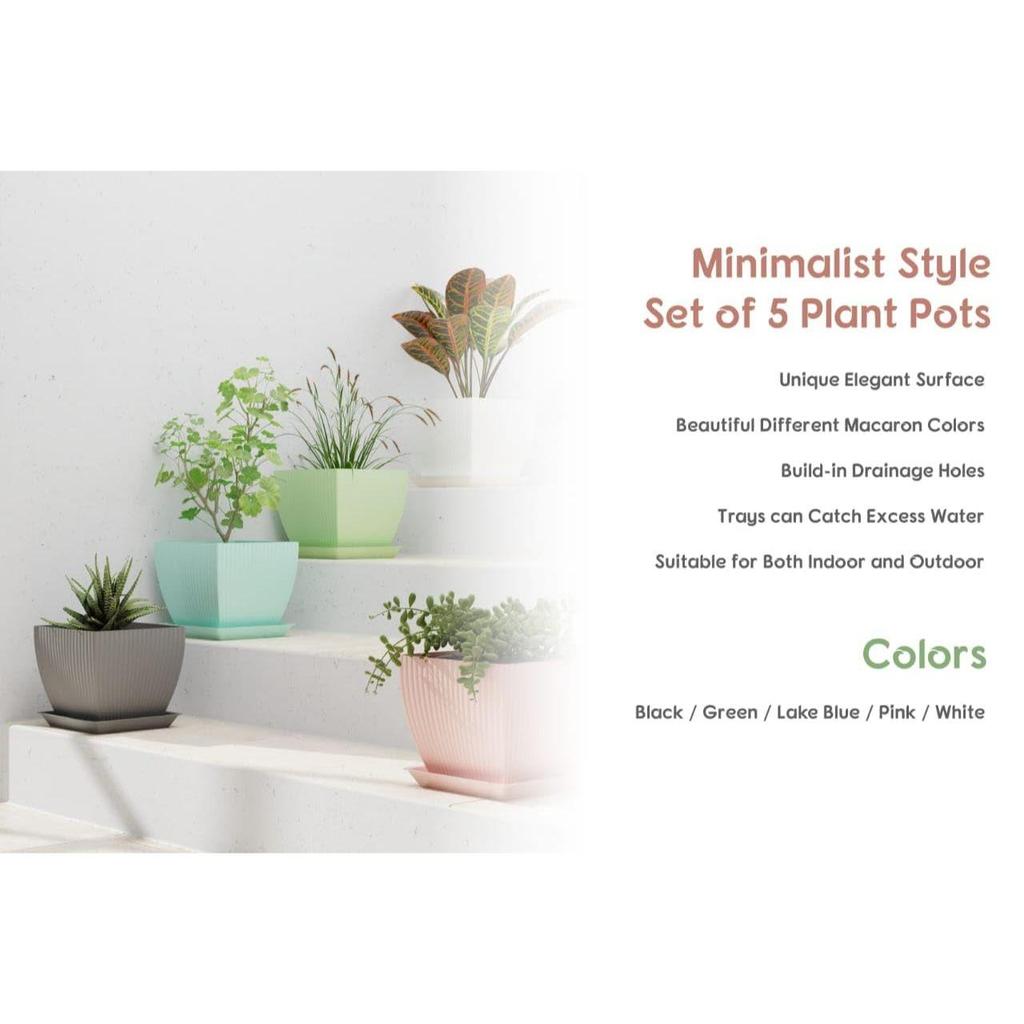 Пластиковые круглые цветочные горшки для домашних растений, террасы, сада и т. д. | Упаковка из 05 штук | Разноцветные | Подходят для домашних комнатных и уличных садовых растений