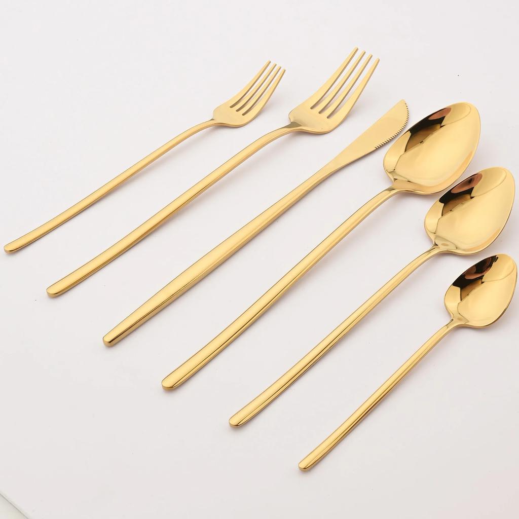 6pcs Tableware Set Gold Cutlery Stainless Steel Flatware Mirror Knife Fork Dessert Spoon Korean Dinnerware Set Luxury