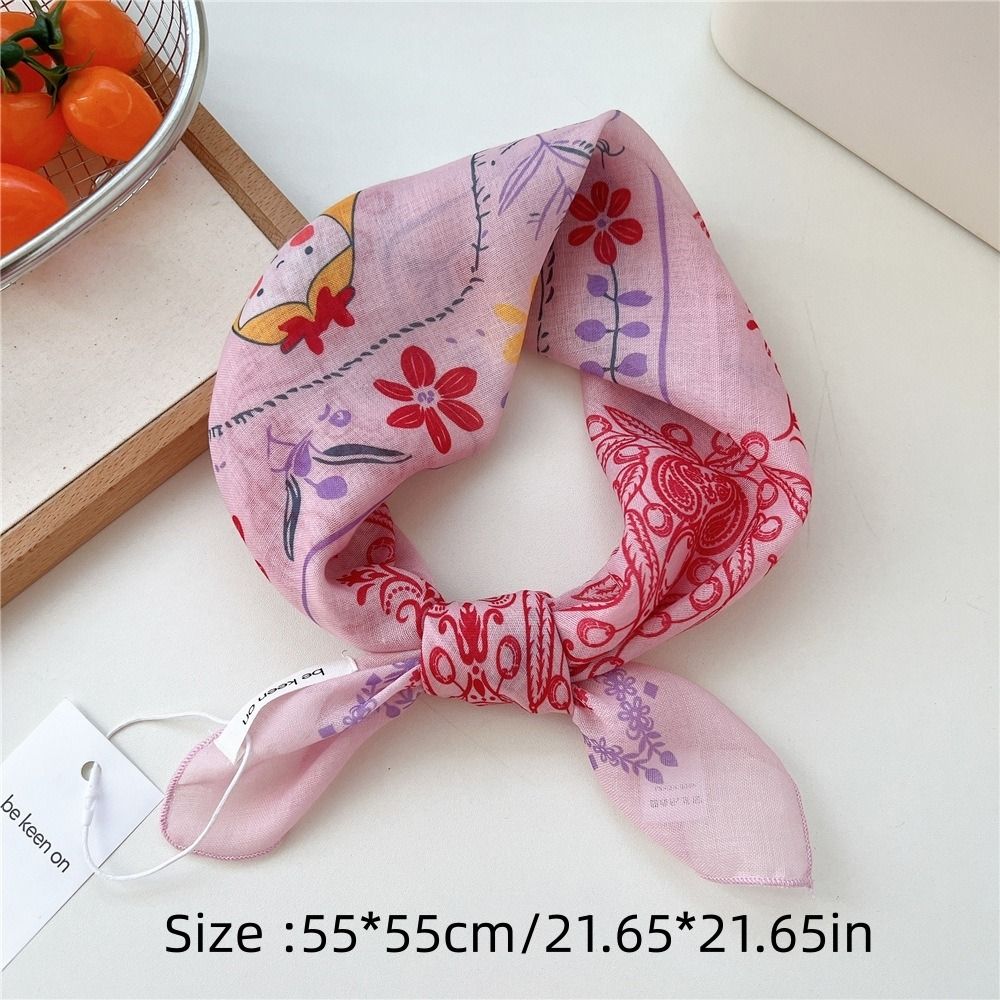 Flower Floral Print Scarves Kerchief Bandanas 55cm Headscarf Hair Ribbon Accessories for Women