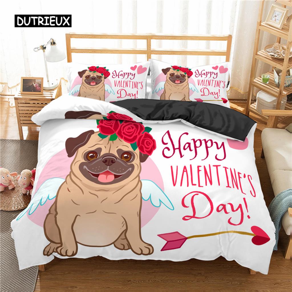 Cute Animal Bedding Set Cartoon Pug Dog Duvet Cover Sets Kids Comforter Cover Queen King Twin Single Size Polyester Quilt Cover