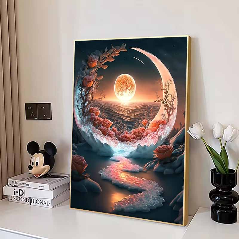 Новое поступление 5D DIY Полная круглая алмазная живопись "Морской лунный цветок" Вышивка крестом Домашний декор Подарок
