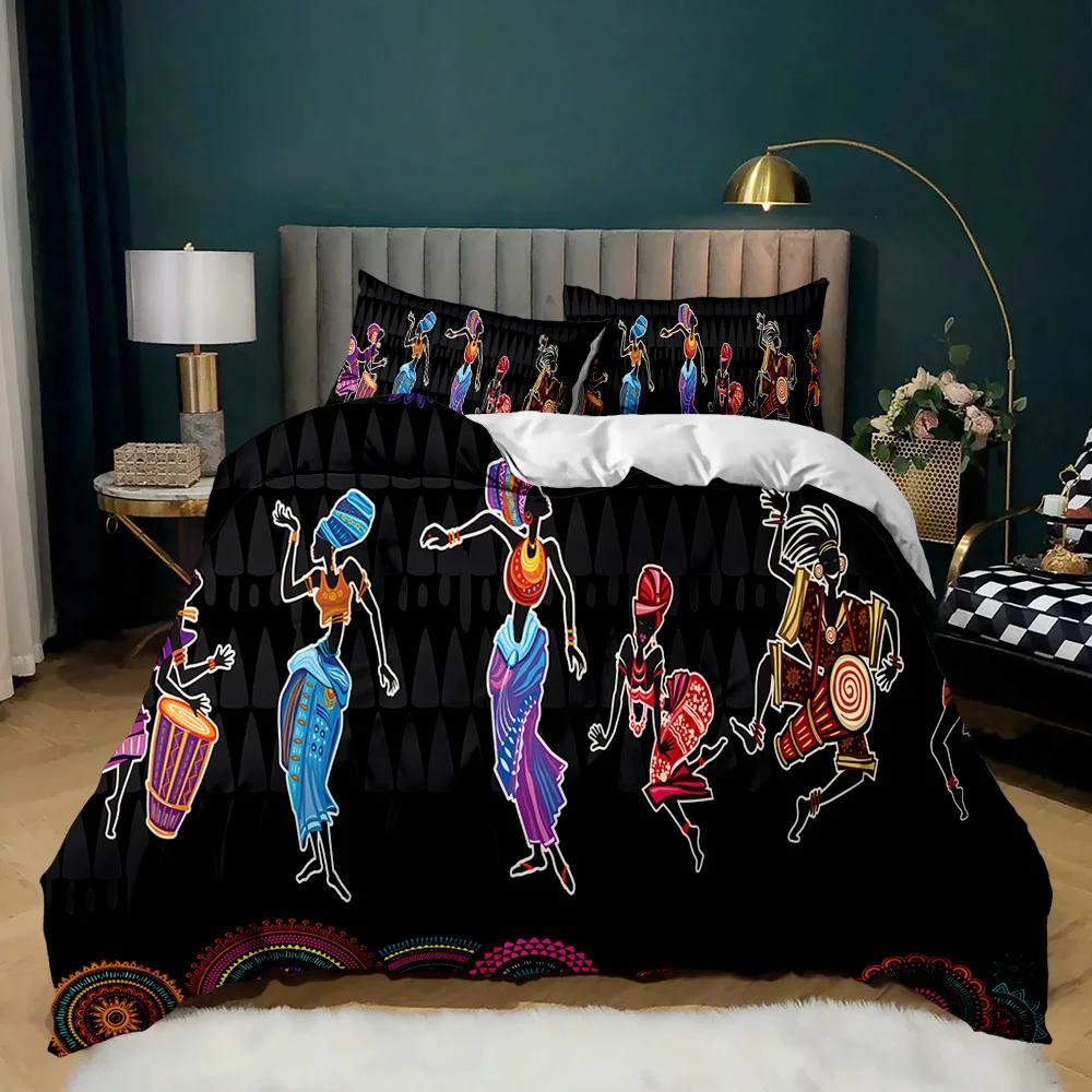 Комплект постельного белья African Woman Duvet Cover Set African Striped Twin Beddding Set Ethno Afro Traditional Exotic Queen King Polyester Qulit Cover