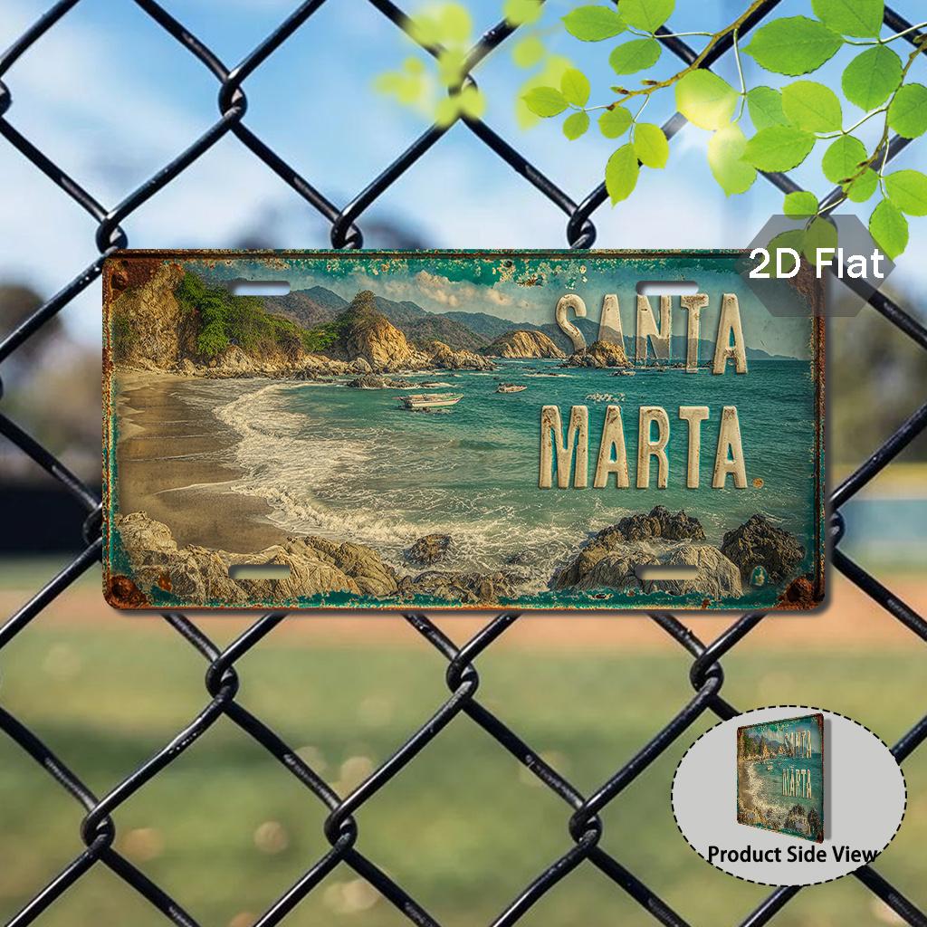 D Flat pc Vintage Santa Marta Coastal Sign Aluminum Decorative Sign Only for Decoration Colombian Retro Decor