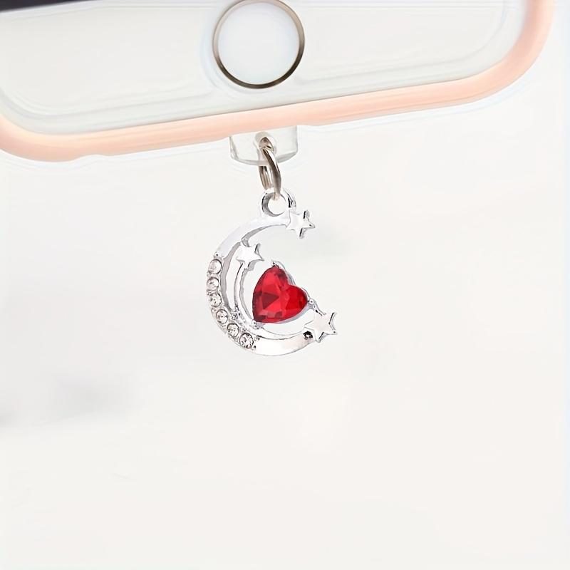 Шарм-подвеска из драгоценных камней в виде Луны и Сердца, Сплав, Заглушка от пыли для мобильного телефона, Модный шарм для мобильного телефона