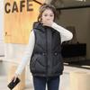 Women Autumn Winter Hooded Collar Sleeveless Solid Color Drawstring Warm Coat Vest