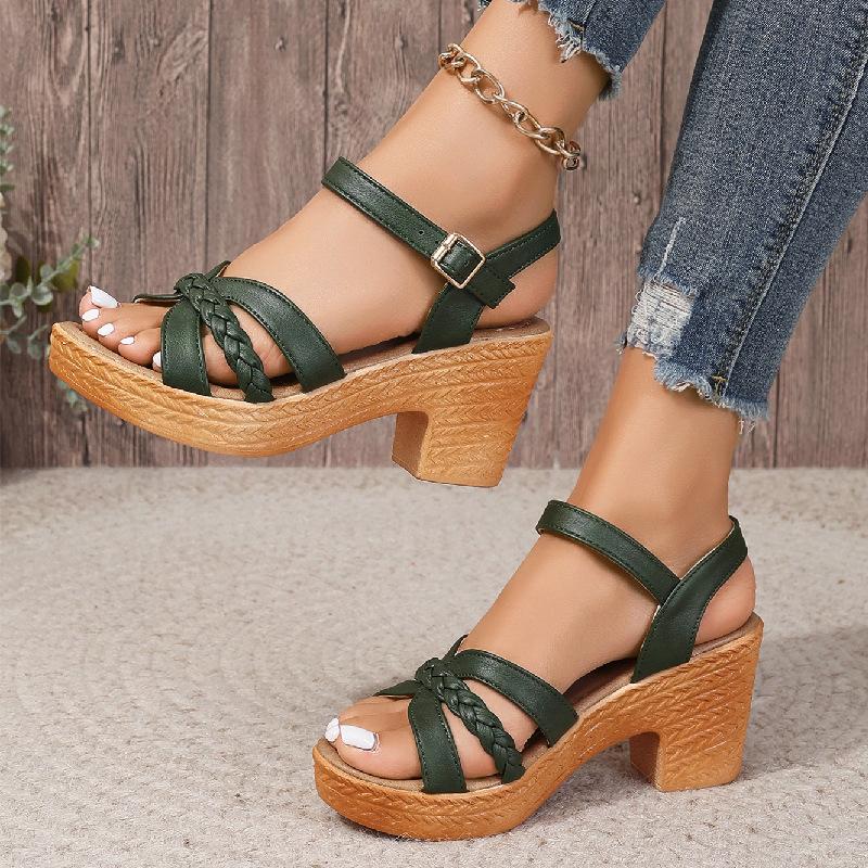 Mujer Weaving Cross Band Chunky Heeled Sandles Ankle Strap High Heels Sandals for Women Summer Platform Gladiator Sandalias