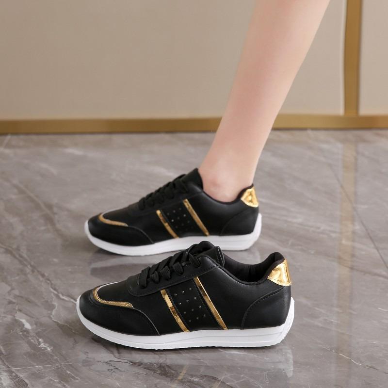 Мода 2024Новинка Женская обувь из вулканизированной кожи с круглым носком на плоской подошве для женщин Кроссовки на платформе со шнуровкой Повседневные Модные туфли на плоской подошве в Пномпене