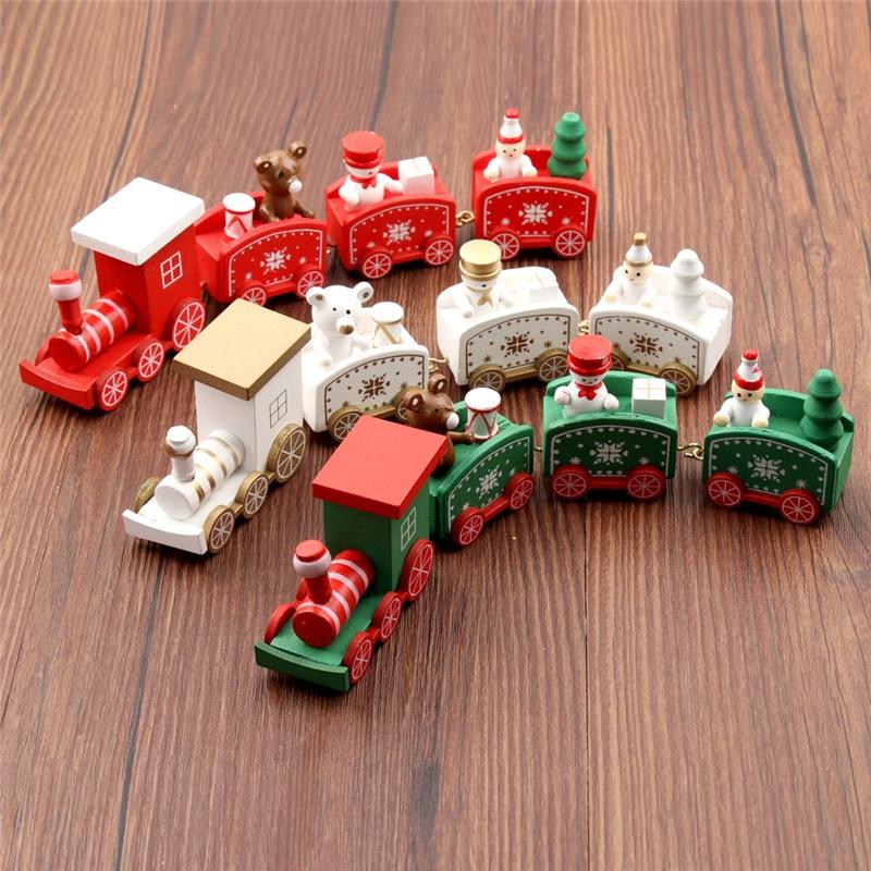 Train Wood Painted Christmas Christmas Decoration For Home With Santa Bear Xmas Kid Toys Gift