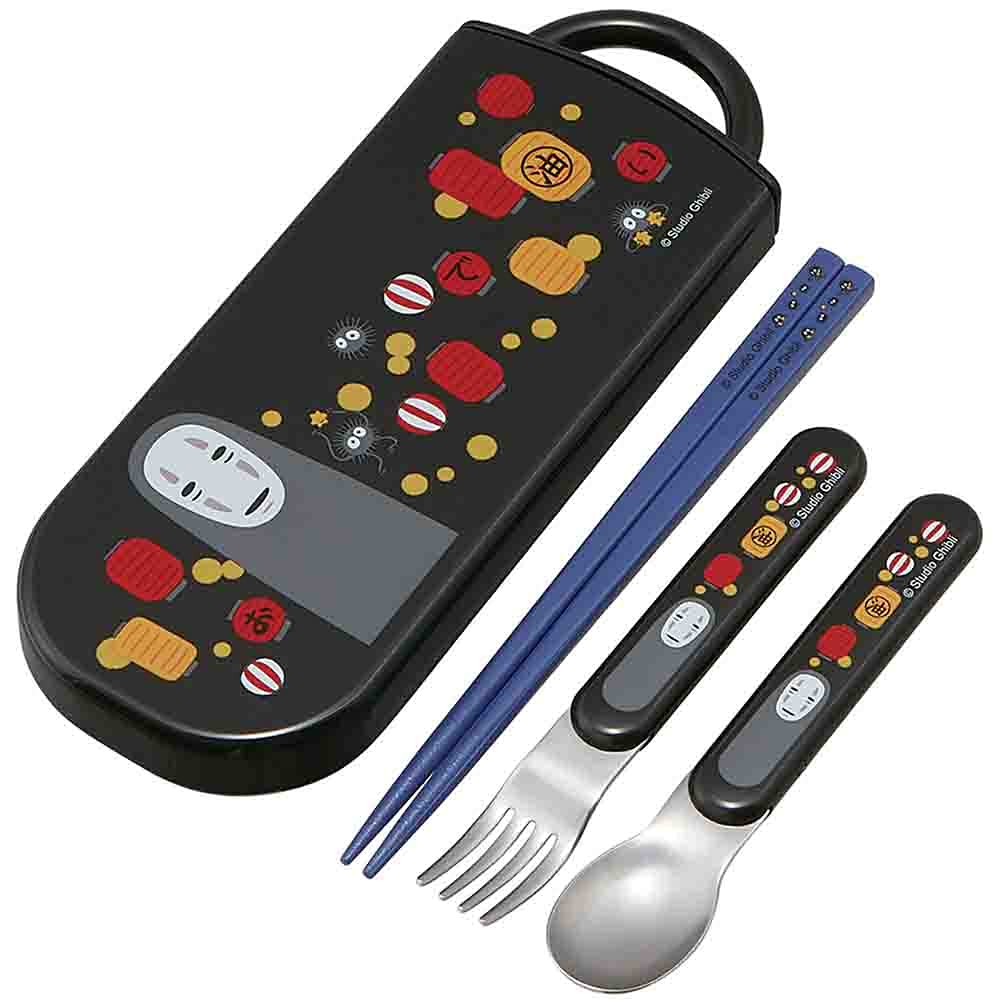 Skater Lunch Box Trio and Made In Studio Ghibli Spirited Away TACC2AG Children's Set, Chopsticks, Spoon, Fork, Kids' Cutlery, Antibacterial, Easy-Open