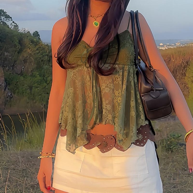 Sexy Sheer Lace Camisole with Irregular Hem and Open Back - Women's Summer Base Layer Tank Top