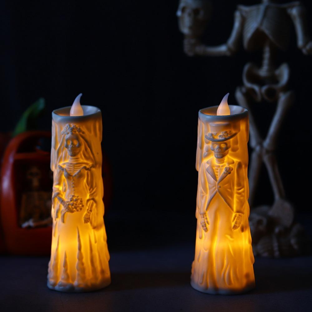 Odorless Ghost Groom Candle Lamp Plastic Halloween Ornaments Ghost Bride Candle Lamp Bedroom