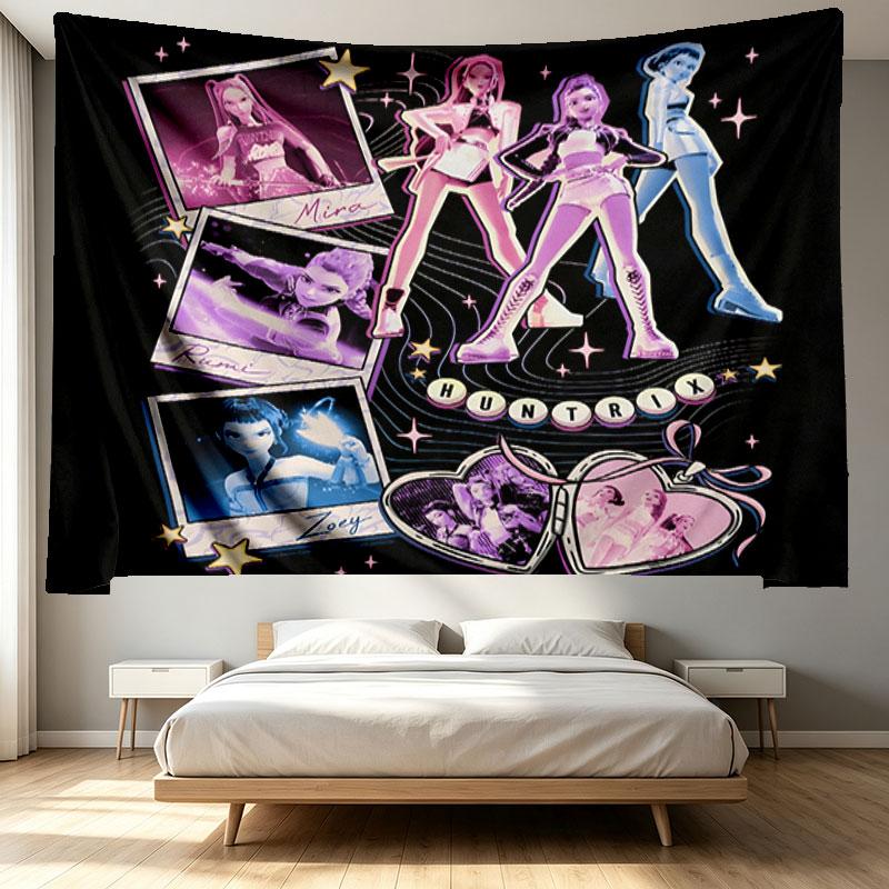 KPop Demon Hunters Print Tapestry - Portable Wall Decor Cloth, for Home, Dorm, Travel, Bedroom, Living Room - Ideal Birthday Housewarming Gift