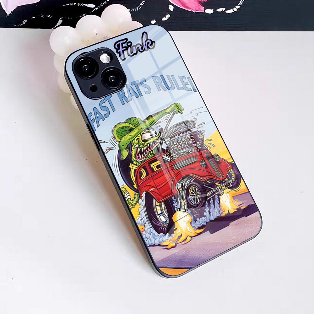 Забавный чехол для телефона Rat Fink для IPhone 17 Pro Max 16 15 14 Pro Max 13 11 X Xs Xr 8 7Plus Стеклянная крышка