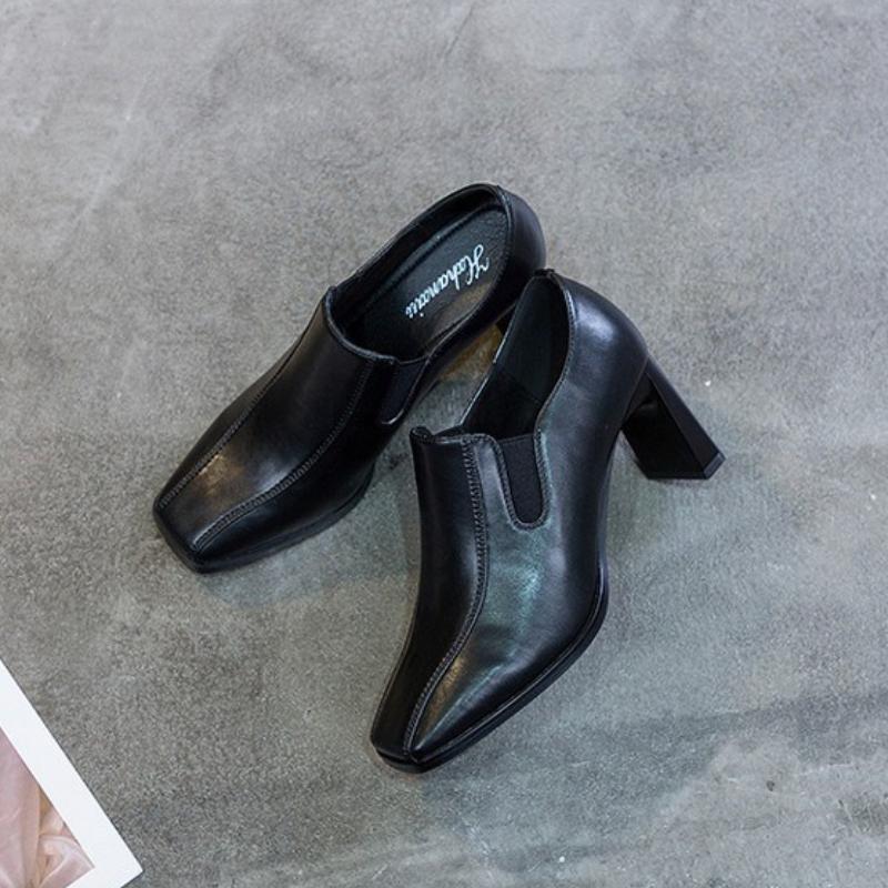 Модные женские туфли на толстом каблуке корейской версии, весна-осень, новые туфли с квадратным носком на высоком каблуке, профессиональная женская обувь для поездок на работу