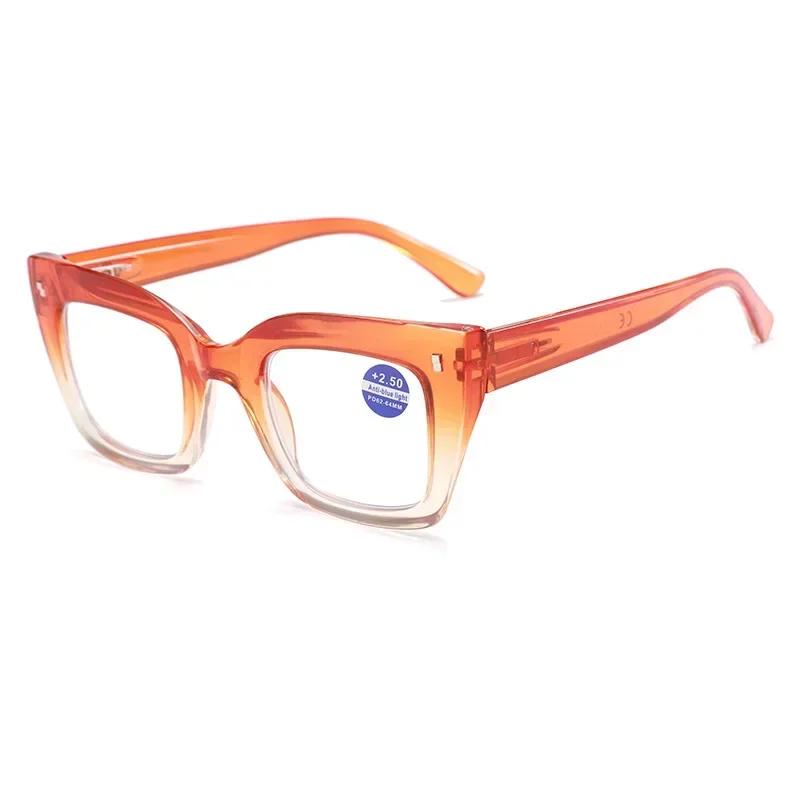 Толстые очки для чтения с большой оправой Модные очки от пресбиопии радужной расцветки для женщин Очки с прозрачными линзами, блокирующие синий свет