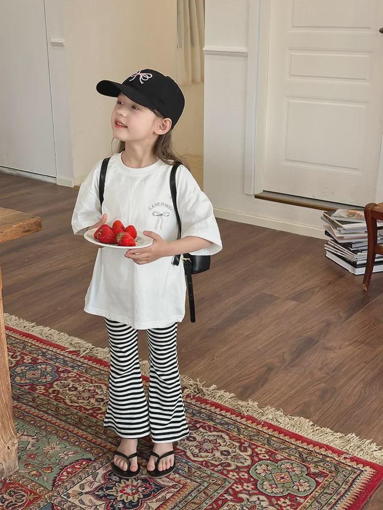 Свободное платье-футболка в корейском стиле для девочек с бантом сзади - летняя одежда с короткими рукавами, средний размер