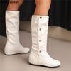 Модные женские ботинки 2025 Зима Новая мода Повседневные ботинки до середины икры Круглый носок Пряжка Большой размер 34-50 Женская обувь Металлическая отделка с заклепками