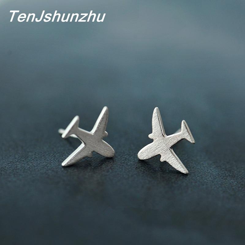 Модные серьги-гвоздики для пирсинга, предотвращающие аллергию, серебряного цвета, в форме самолета, для женщин, свадебные серьги, ювелирные изделия brincos eh566